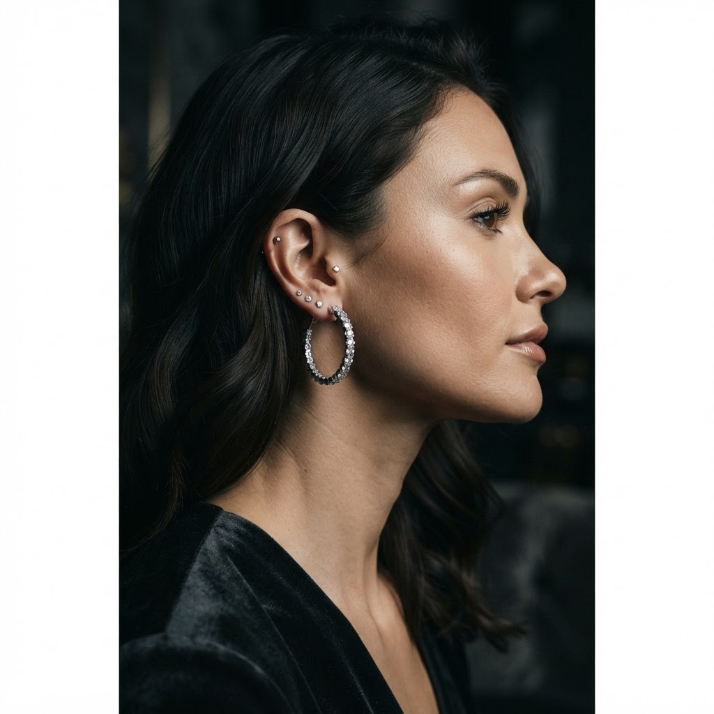 Créoles en moissanite portées à l'oreille